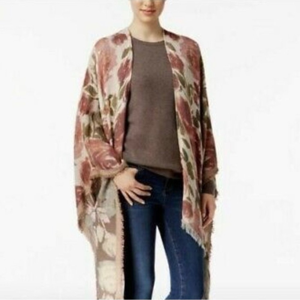Cejon Floral Fringe Scarf Kimono Cape